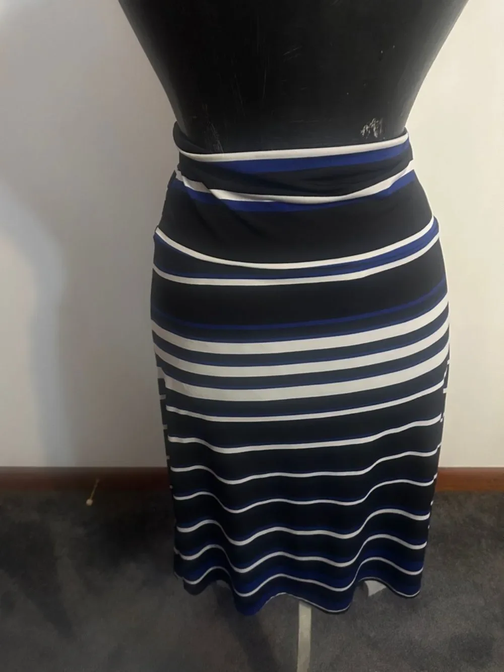 Susan Lawrence striped A-Line Midi Skirt in Blue, Black & White